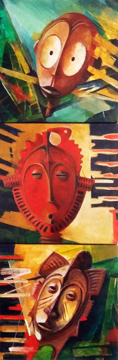 Acrylique sur toile - 3 tableaux (30x30) MASQUES AFRICAINS