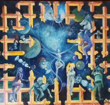 Huile sur panneau bois (80x80) DEEP BLUE