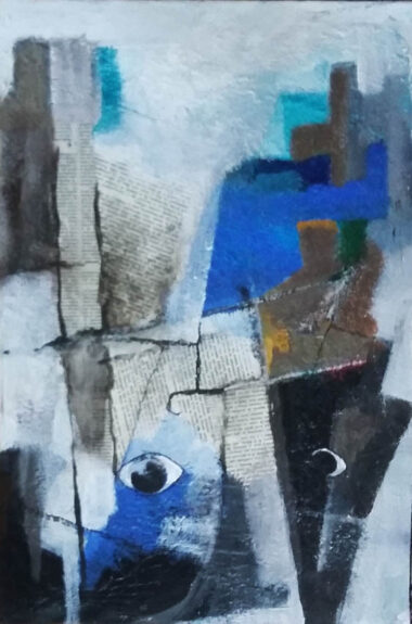 Technique mixte sur toile maroulée sur panneau bois (40x60) CURIEUX