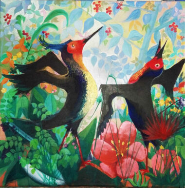 Acrylique sur toile (40x40) PARADE AU PARADIS